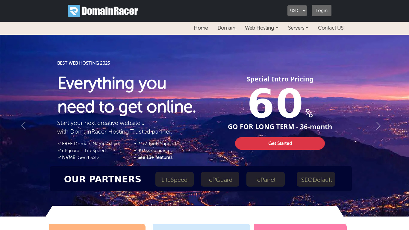 DomainRacer Landing page