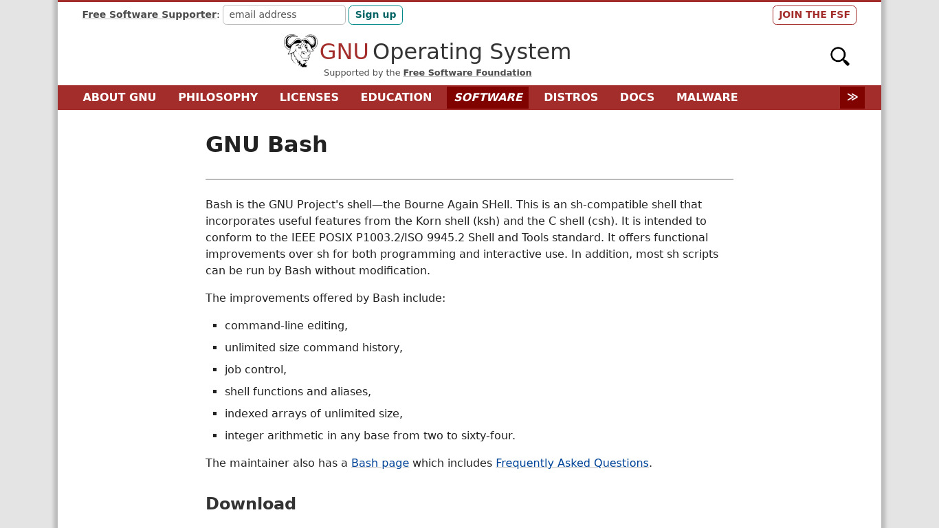 GNU Bourne Again SHell Landing page