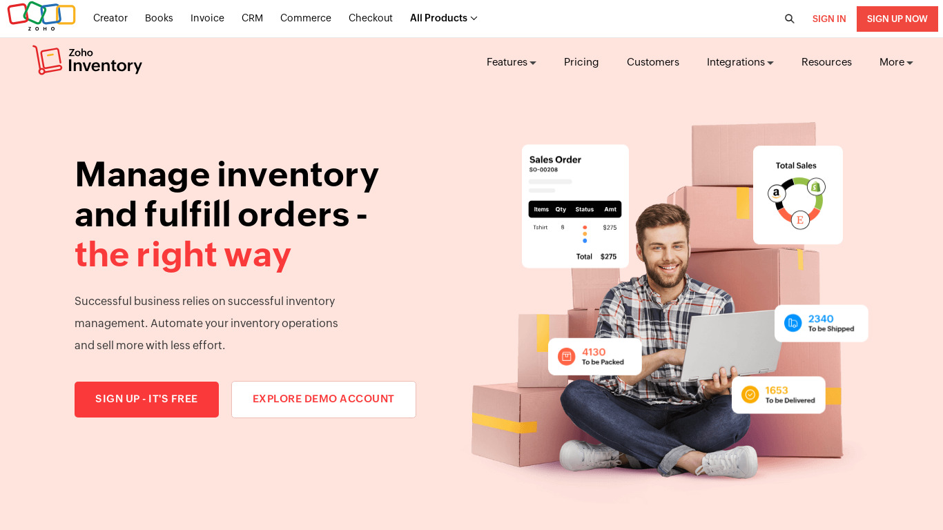 Zoho Inventory Landing page