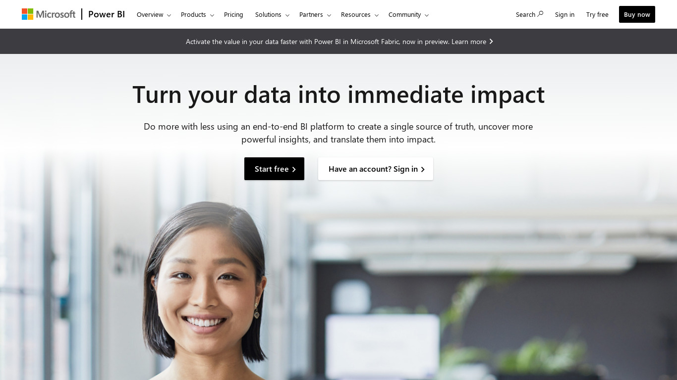 Microsoft Power BI Landing page