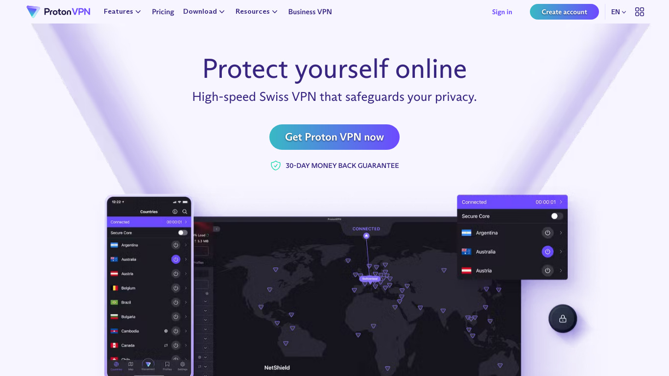 ProtonVPN Landing page